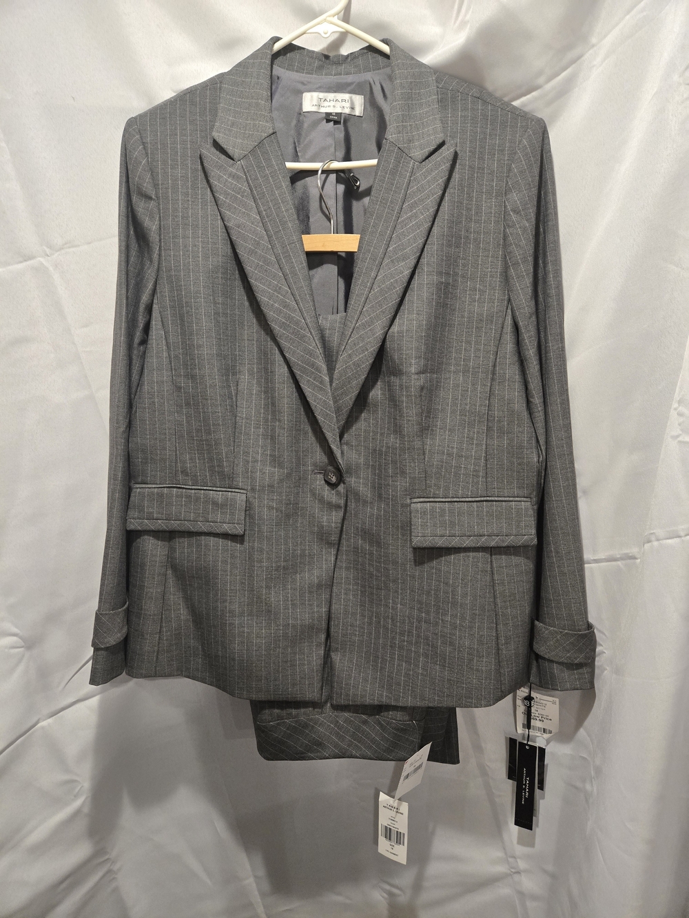 Tahari Petite Grey Pinstripe Single-Button Suit